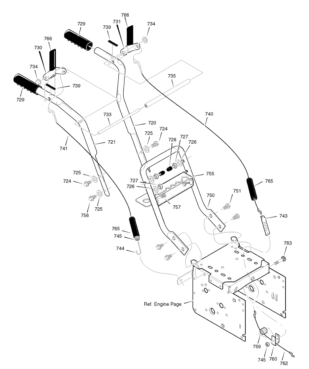 Handle Assembly Diagram and Parts List for 6240810X110 (18-2827-88  SN 624)(2007) Briggs and Stratton Snow Blower